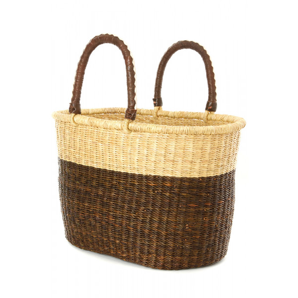 Block Bolga Shopper with Leather Handles Brown