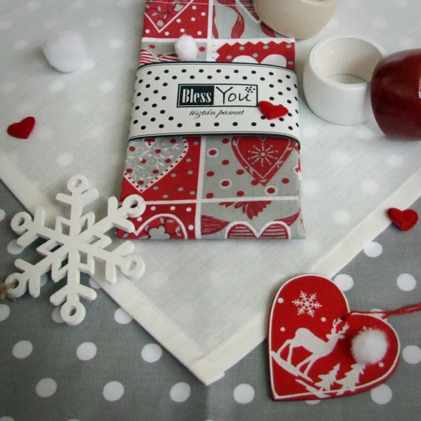 Christmas red patchwork heart pattern textile napk...