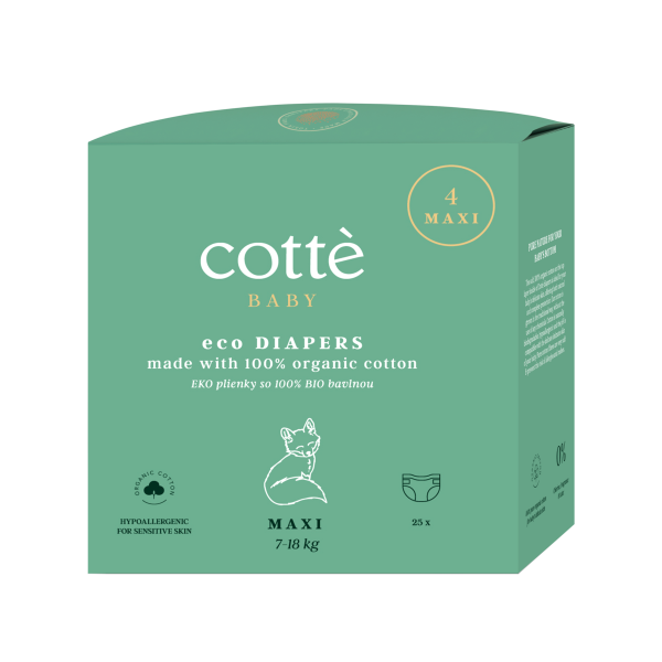 COTTÈ eco diapers maxi (25pcs) PREMIUM DIAPERS made with 100% organic cotton