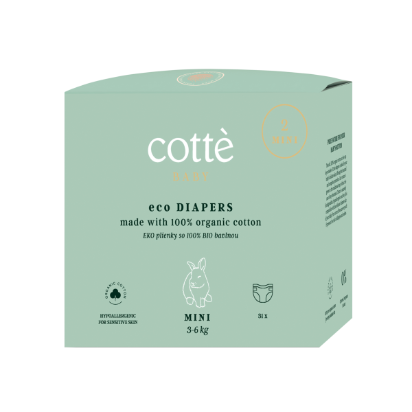 COTTÈ eco diapers mini (31pcs) PREMIUM DIAPERS made with 100% organic cotton