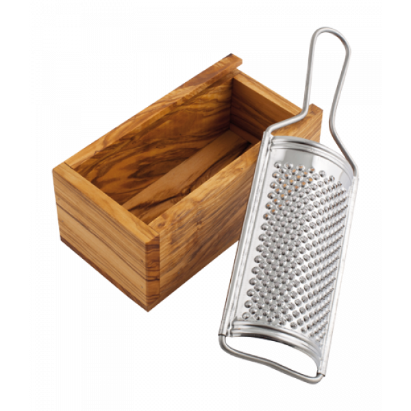 Cheese grater with olive wood collection cup